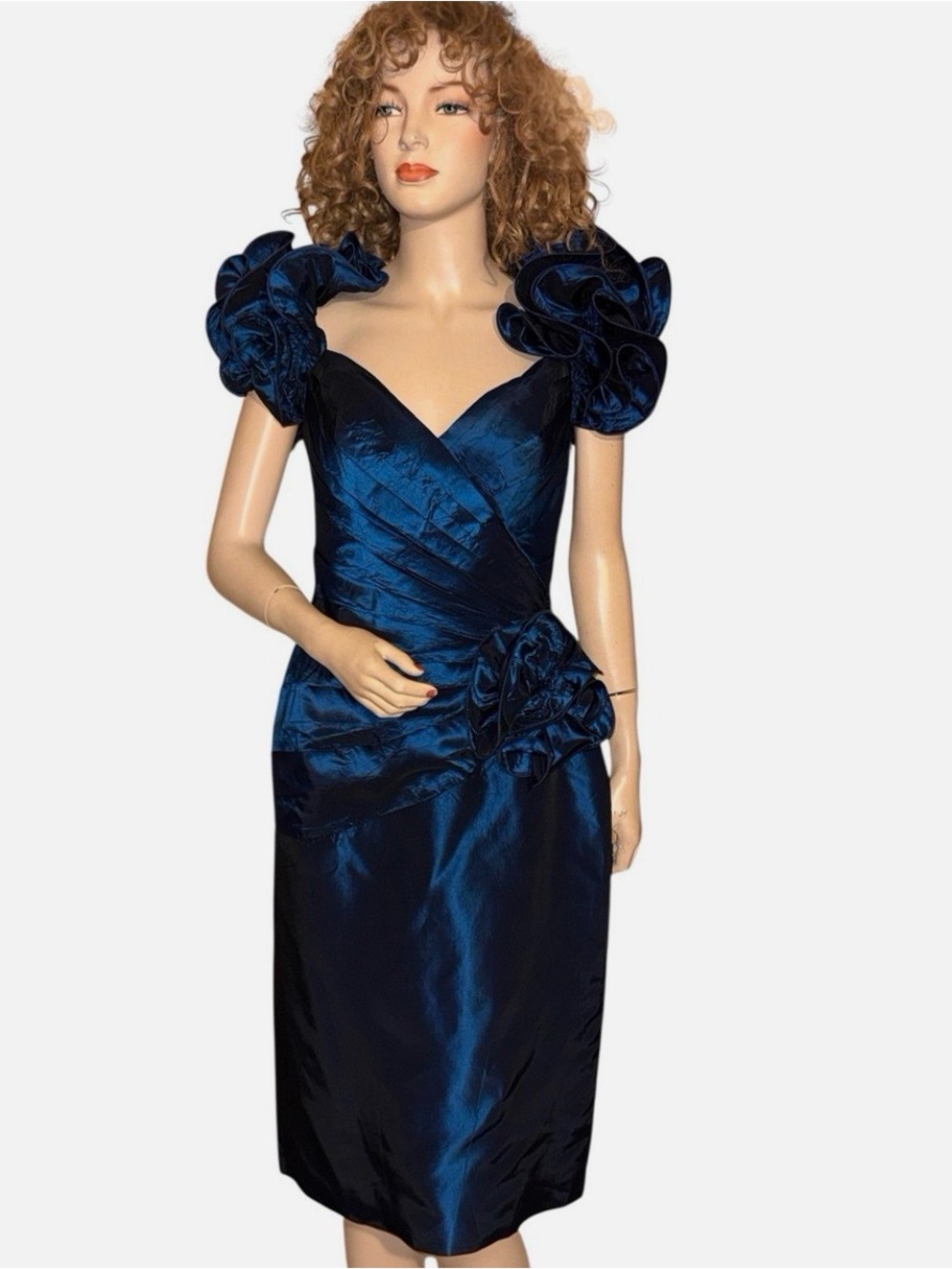 IRIDESCENT TAFFETA BLUE 1980S TADASHI VINTAGE 1980’s DRESS SIZE 8